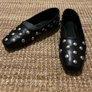 Freda Salvador Jessie Ballet Flat Calf Leather Silver Tone Studs Women 6.5 Black